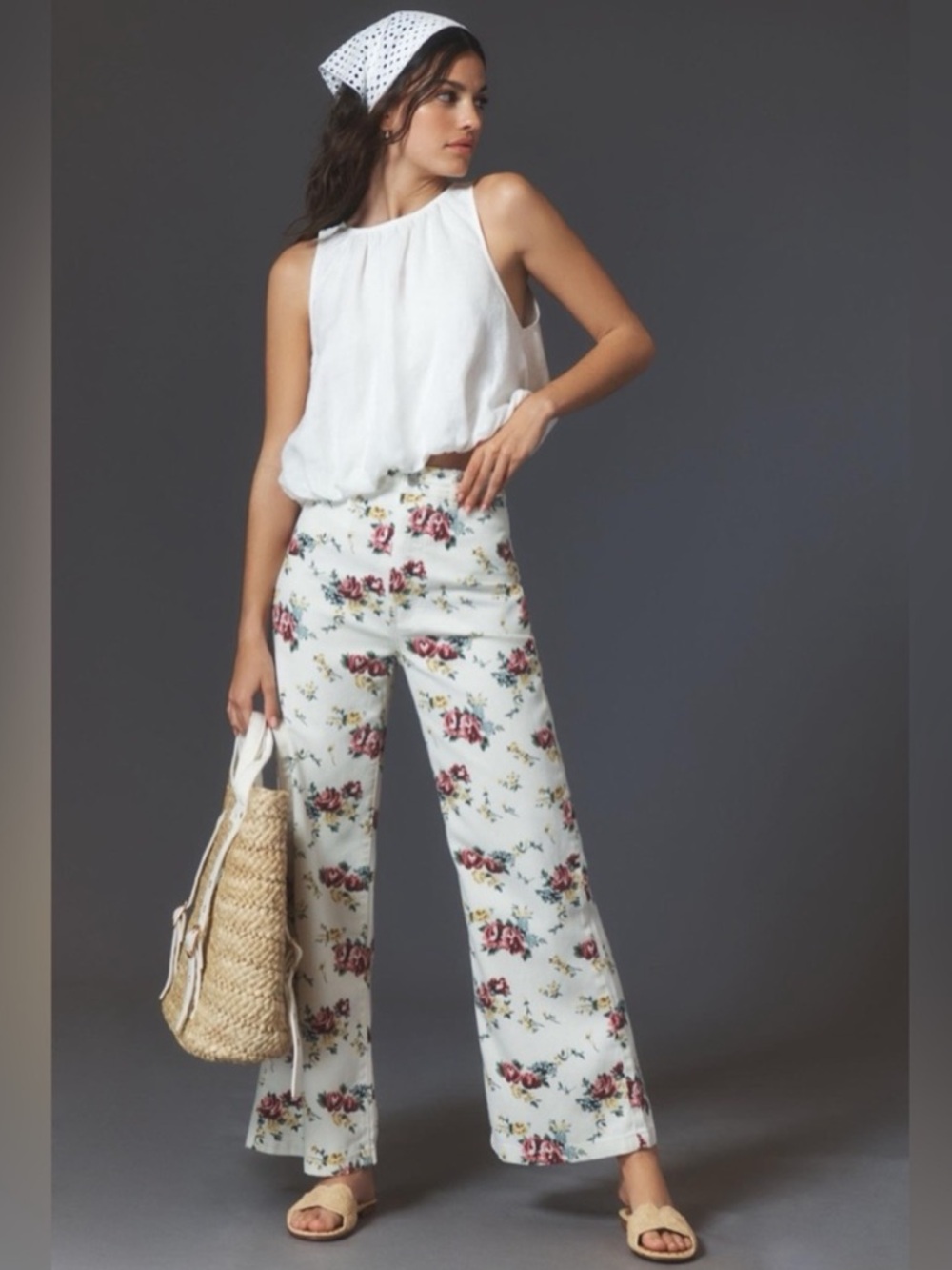 NWT Rolla's Women's 24 Sailor High-Rise Crop Wide-Leg Floral Jeans